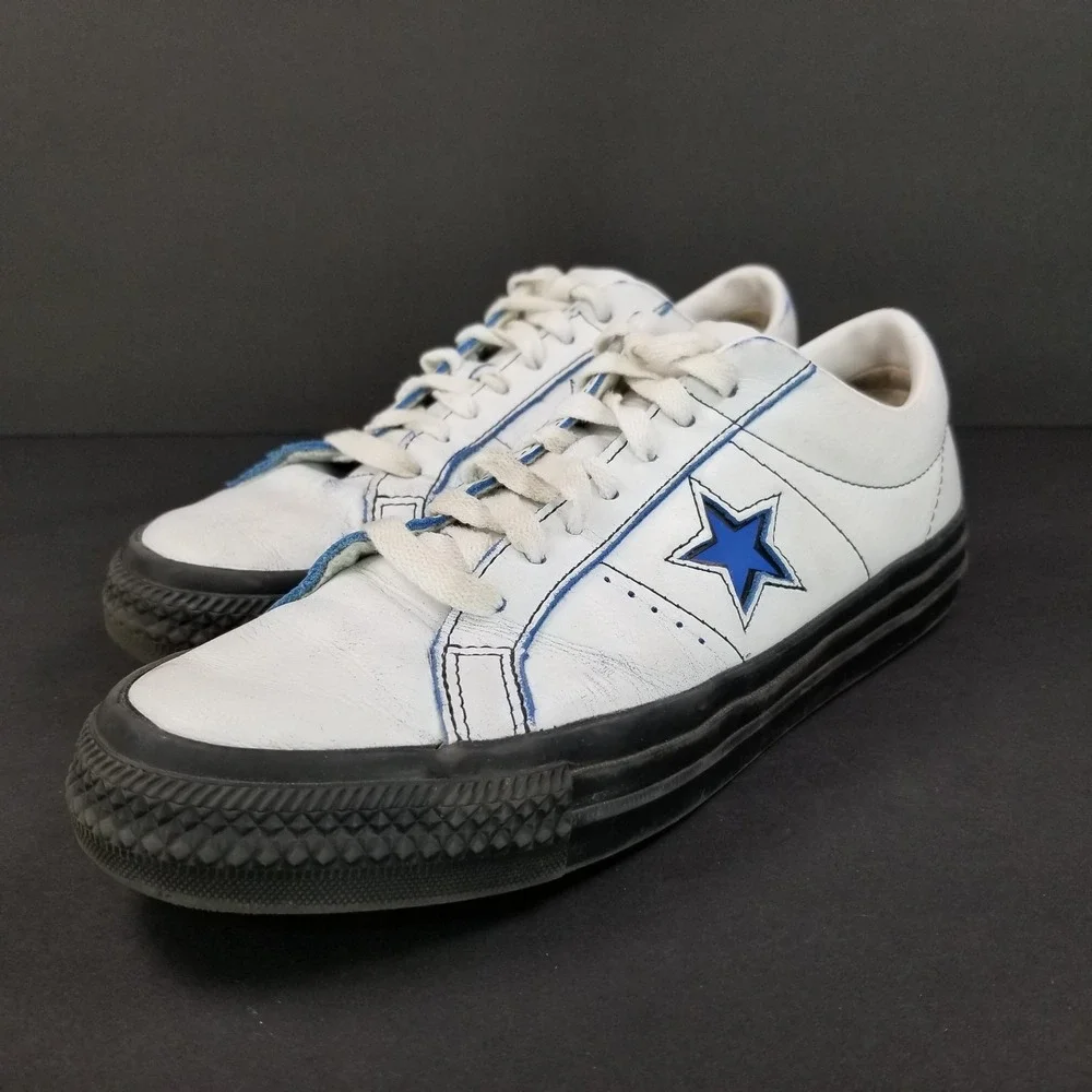 Converse One Star Low Top White Blue Leather Distress Sneakers **Possible W8 M6 - Picture 2 of 10